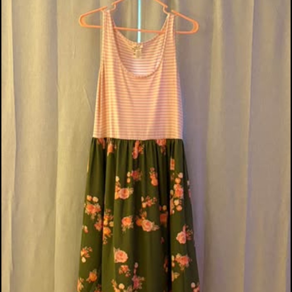 Matilda Jane Pink Striped and Green Floral Dress